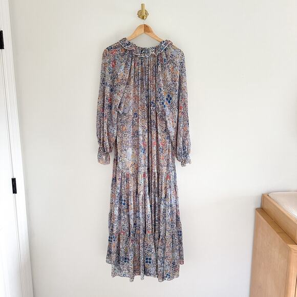 Free People Feeling Groovy Tiered Bell Sleeve Floral Casual Maxi Dress Blue S - Picture 5 of 12
